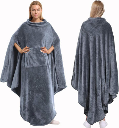  Fleece Wearable Blanket Poncho - Warm Cozy Travel Wrap Cape