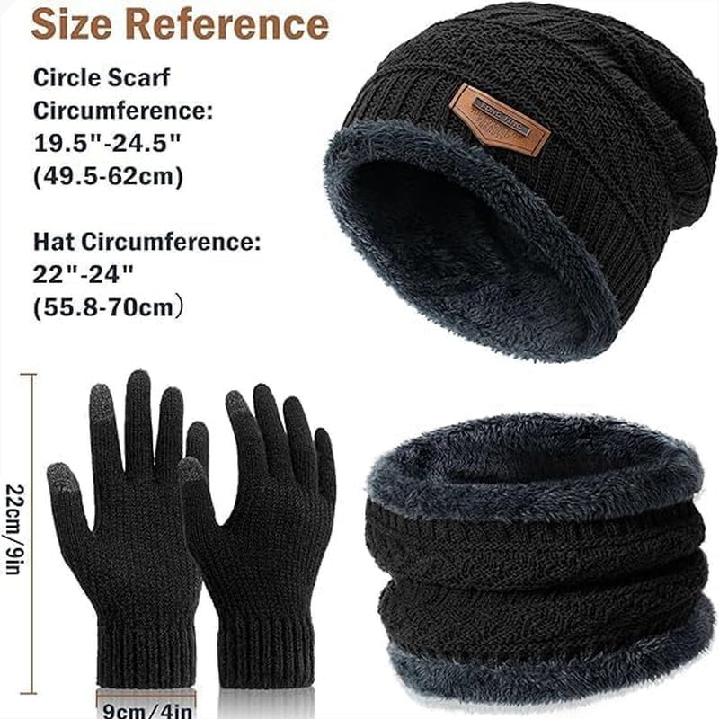 Winter Hat Beanie Scarf Gloves Set with Fleece Lining for Men and Women