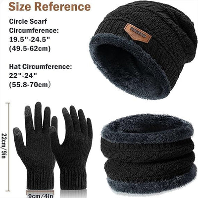 Winter Hat Beanie Scarf Gloves Set with Fleece Lining for Men and Women