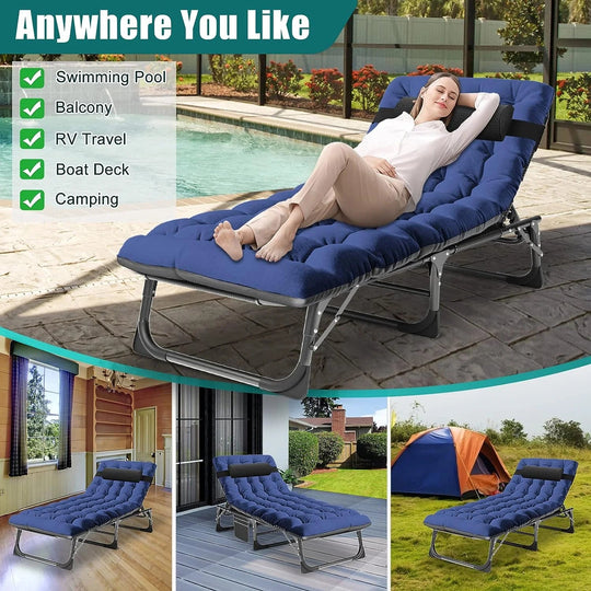5 Position Folding Lounge Chair - Adjustable, Multi-Use Reclining Chair