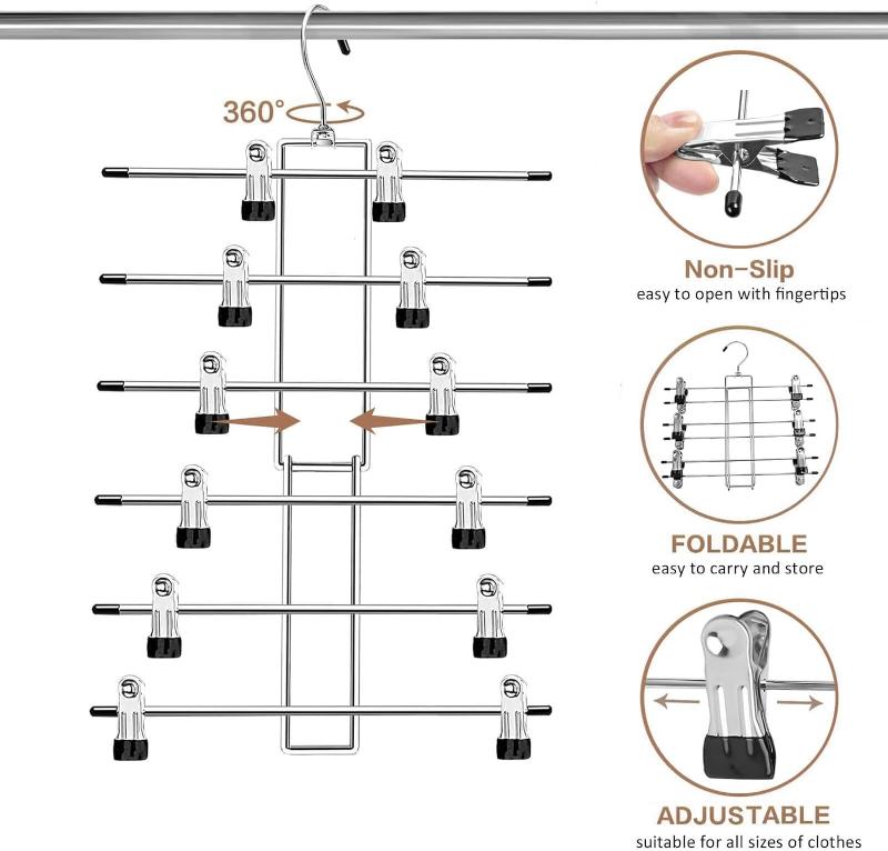 Multipack 6-Tier Skirt Hangers with 360° Swivel Hook - Space Saving with Clips