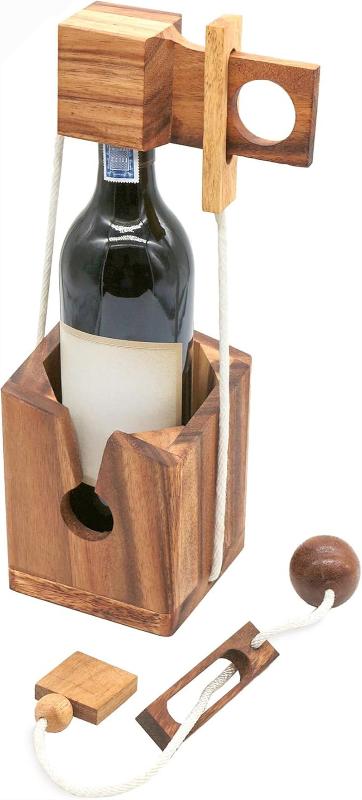 Miri - Challenging 3D Wooden Wine Bottle Holder and Wine Lock Puzzle Games