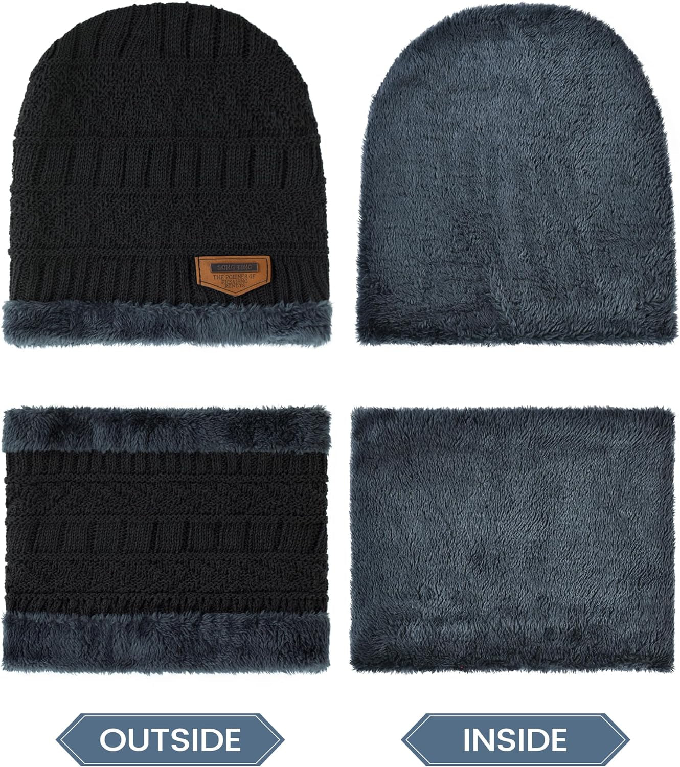 2 Piece Beanies Hat &  Neck Scarf Set