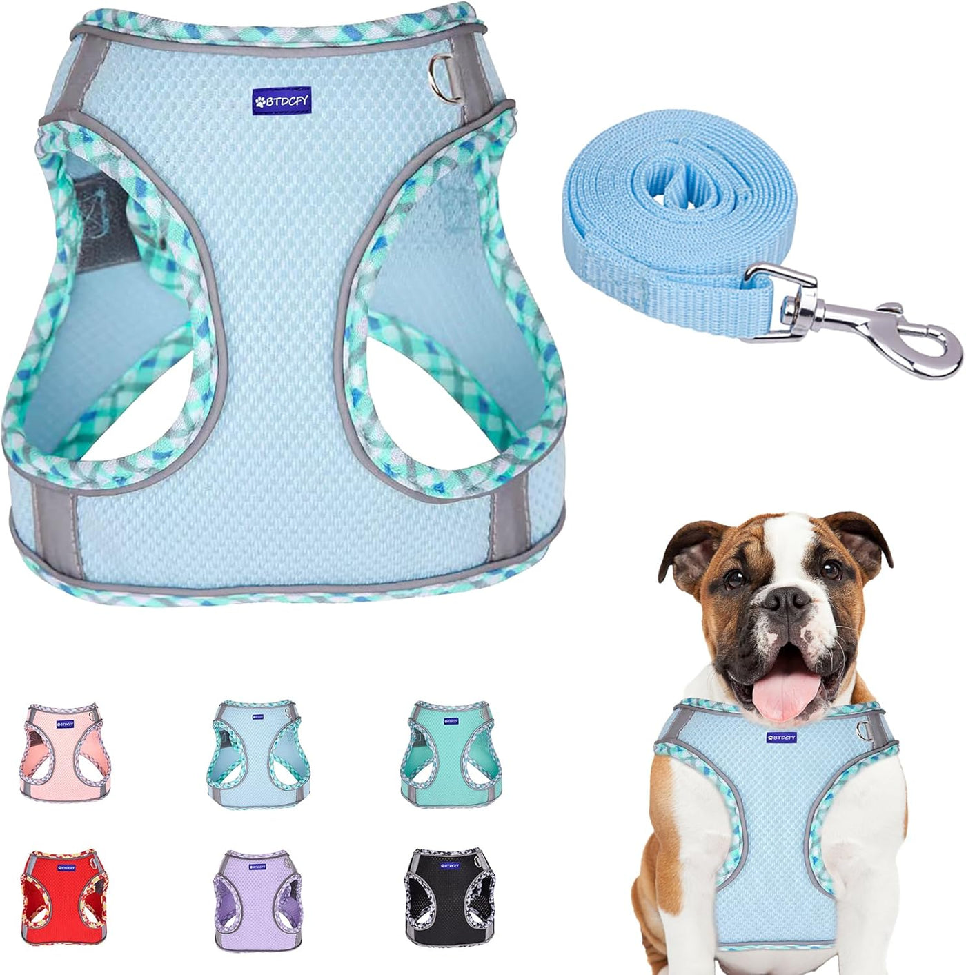 Step in Mesh Dog Harness Vest and Leash Set - Breathable Air Mesh - Reflective - No Choke