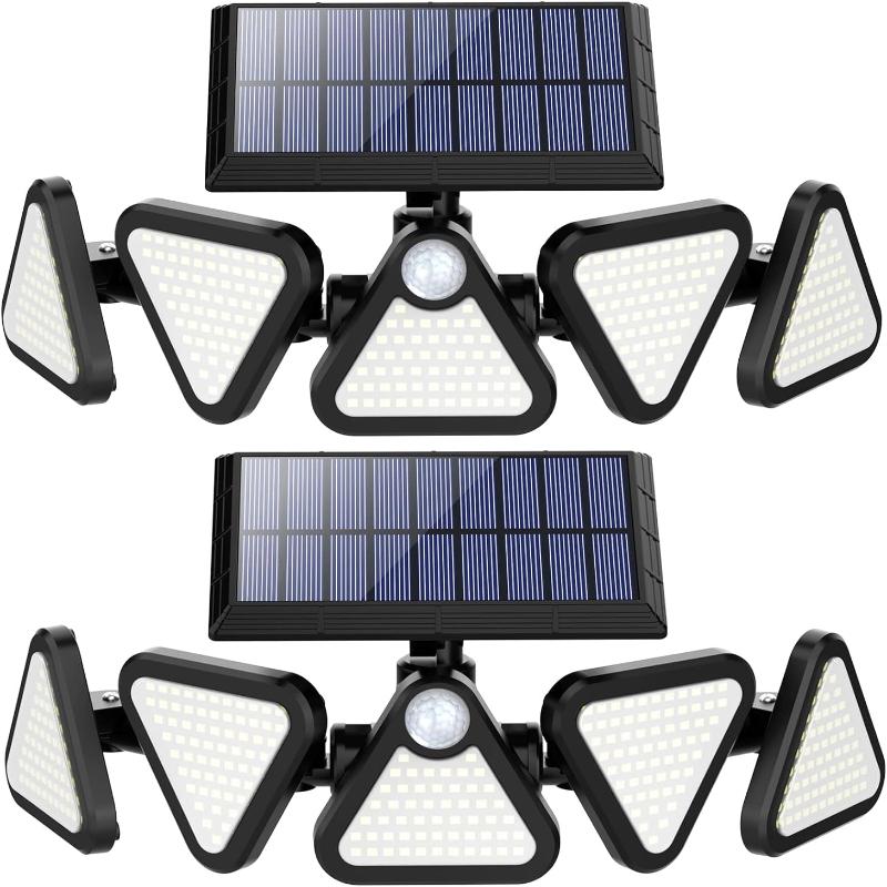 Multi Pack Solar Lights for Outdoors, 180 LED 6500K Motion Sensor Outdoor Lights, IP65 Waterproof 3 Heads 270° Wide Lighting Angle