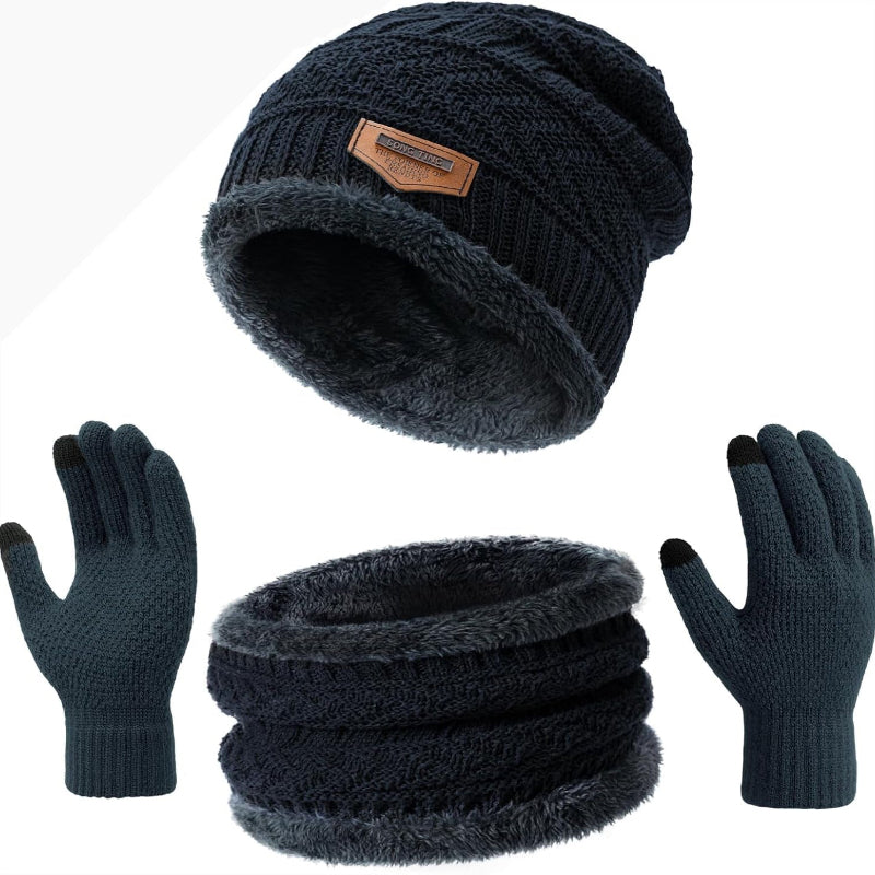 Winter Hat Beanie Scarf Gloves Set with Fleece Lining for Men and Women