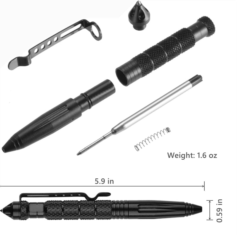 Tungsten Steel Tactical Pen with Glass Breaker and 8 Black Ink Refills