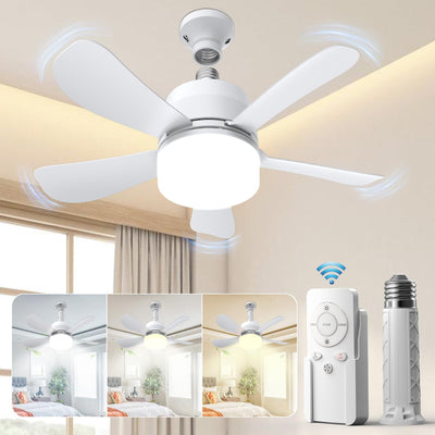 Socket Ceiling Fans with Lights and Remote- Socket Fan light with Dimmable Led Light Bulb, 3 Colors 3000K-6000K, 1000 Lumens, E26 Screw in Small Ceiling Fan for Bedroom Living Room Kitchen Garage