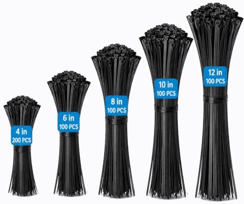 600-Pack Cable Zip Ties in Assorted Sizes for Cable Management and Organization