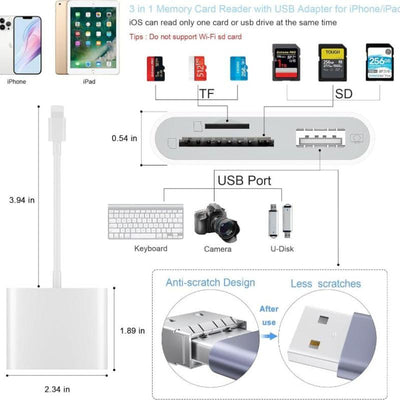 SD Card Reader for iPhone and iPad USB Adapter Plug and Play