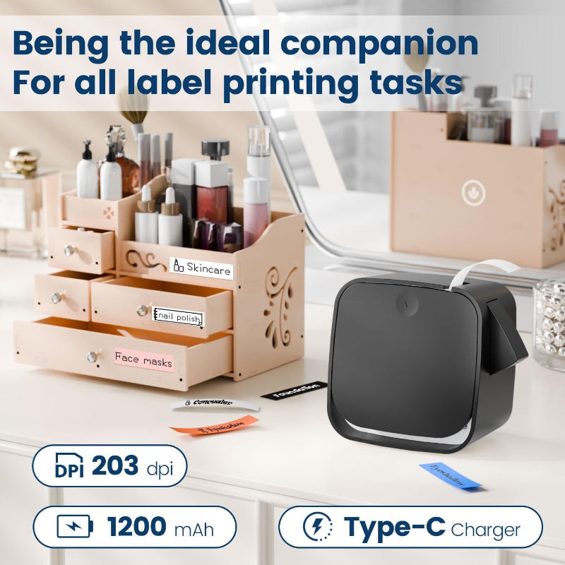 Mini Bluetooth Label Maker with Tape, Rechargeable Smartphone Label Printer for Home & Office