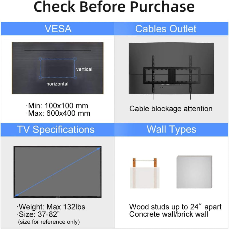  Tilt TV Wall Mount for TVs, Universal Mount with 132lbs Capacity