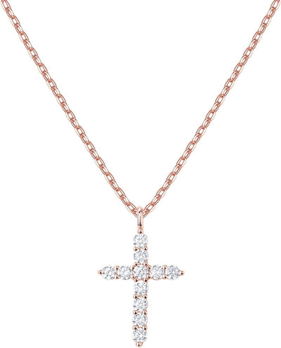 Women's 14K Gold Plated Cubic Zirconia Cross Necklace