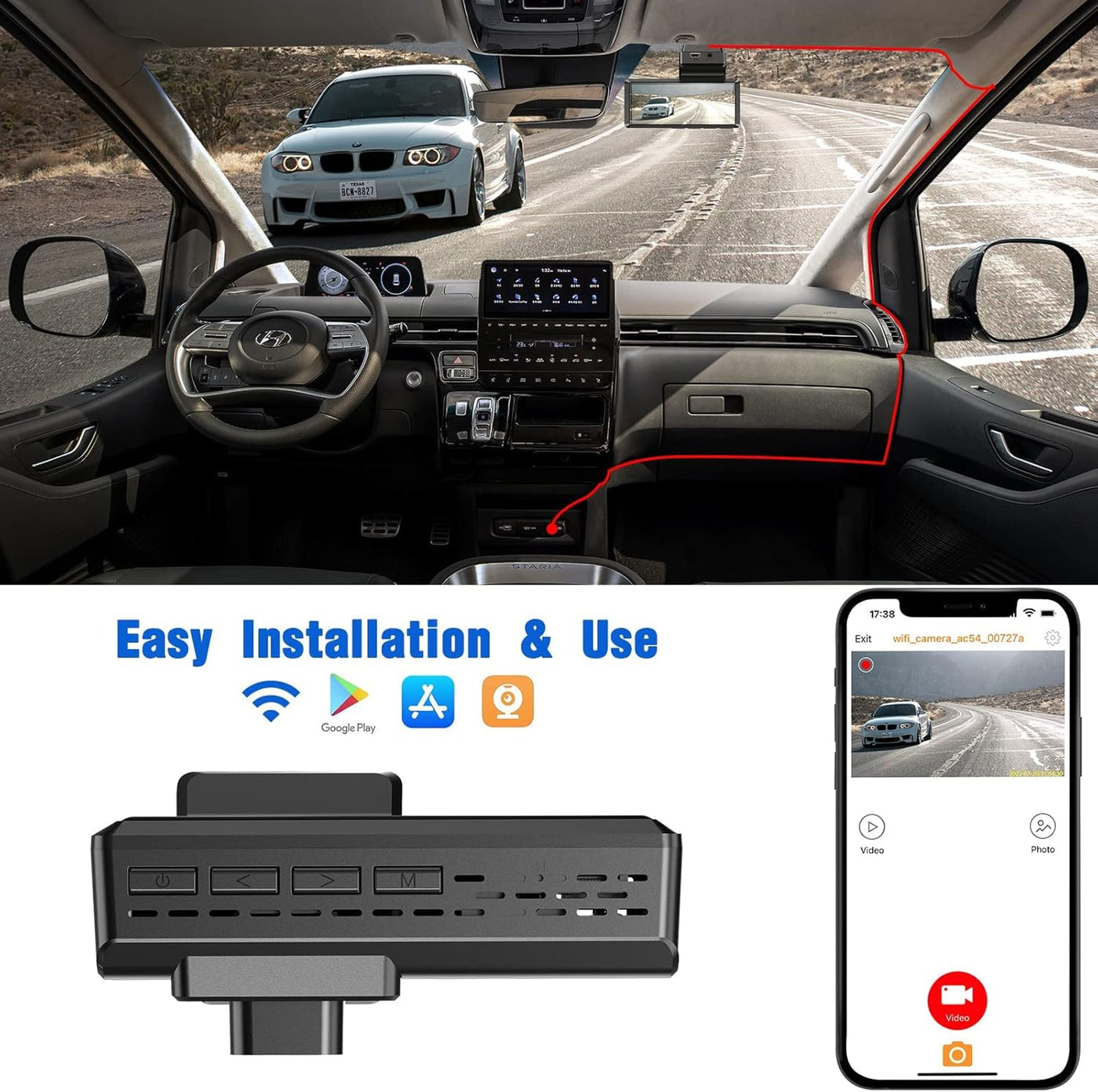 2K Front Dash Cam with Built-in WiFi - QHD 1440P with Super Night Vision, G-Sensor, 24Hr Parking, 170°Wide Angle, Loop Recording