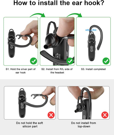 Bluetooth Earpiece V5.0 Wireless Headset with Microphone, 24 Hrs Talk Time