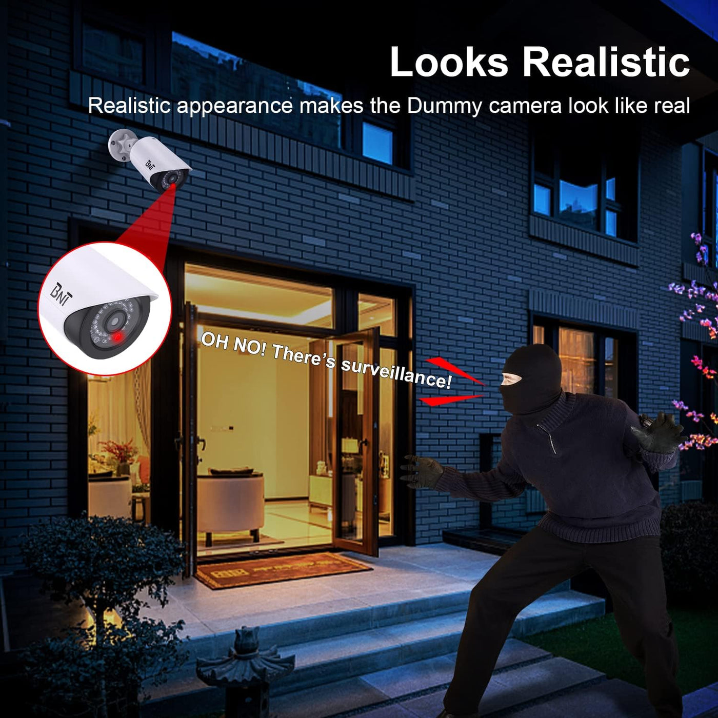 2 Pack Dummy Fake Security Camera with One Red LED Light at Night