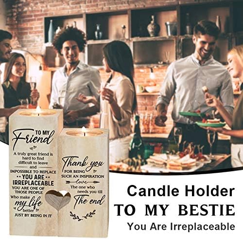 to My Bestie Candle Holder -You are IRREPLACEABLE, Make My Life Better Valentines Day Gift for Girls Friend Women Personalized Custom Friendship Birthday Gift Wooden Candle Holder