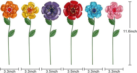 6-Pack Metal Flower Garden Stakes – Outdoor Yard Decor for Lawn Patio Pathway Spring