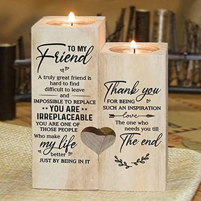 to My Bestie Candle Holder -You are IRREPLACEABLE, Make My Life Better Valentines Day Gift for Girls Friend Women Personalized Custom Friendship Birthday Gift Wooden Candle Holder