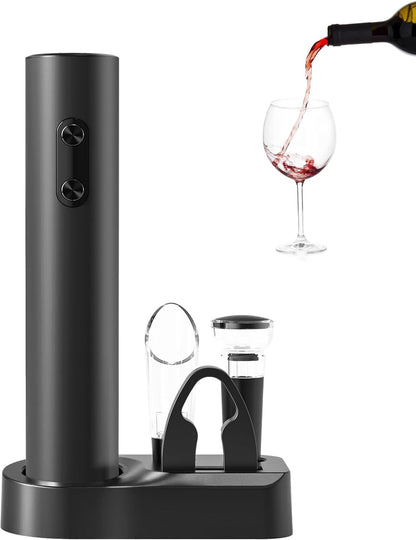 Battery-Operated Electric Wine Bottle Opener with Lightweight Portable Corkscrew Design - Black (Set)