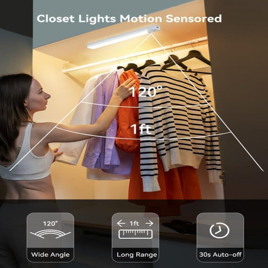 3-Pack Under Cabinet Lights – 8 Inch Motion Sensor LED, Rechargeable Wireless Closet Lighting