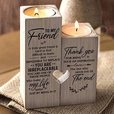 to My Bestie Candle Holder -You are IRREPLACEABLE, Make My Life Better Valentines Day Gift for Girls Friend Women Personalized Custom Friendship Birthday Gift Wooden Candle Holder