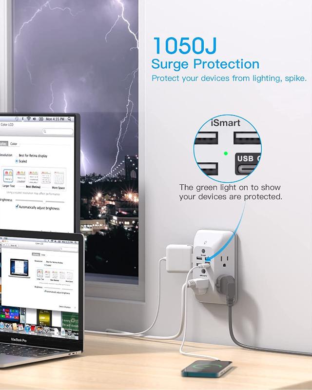  Outlet Extender with Night Light, Multi Plug Outlet, USB Wall Charger Surge Protector