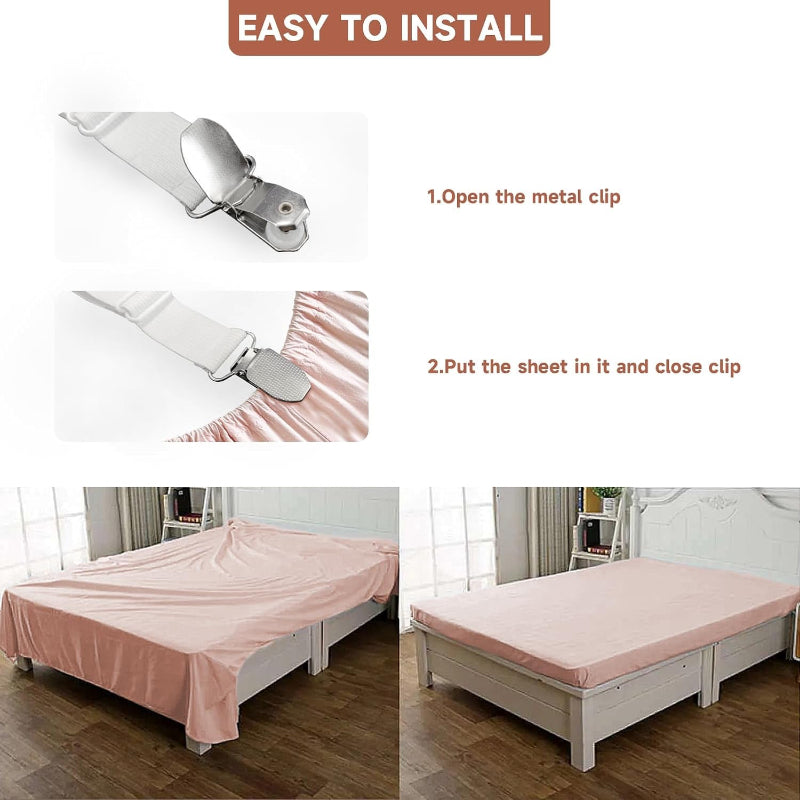 Bed Sheet Straps with Non-Slip Corner Holders, Fitted Sheet Clips