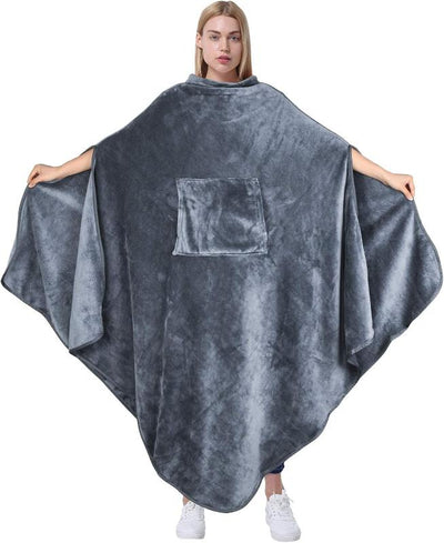  Fleece Wearable Blanket Poncho - Warm Cozy Travel Wrap Cape