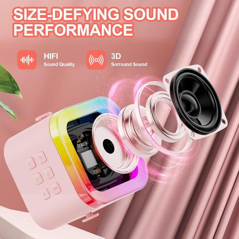 Mini Karaoke Machine for Kids & Adults, Portable Bluetooth Speaker wiht 2 Wireless Microphones with Fun Voice Changing Functions