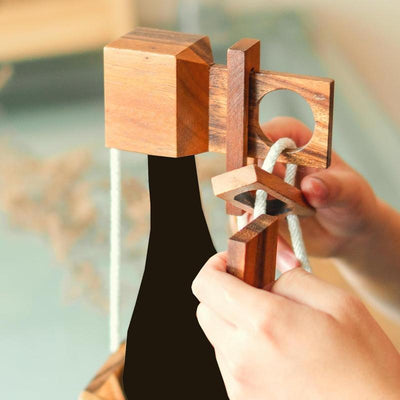 Miri - Challenging 3D Wooden Wine Bottle Holder and Wine Lock Puzzle Games