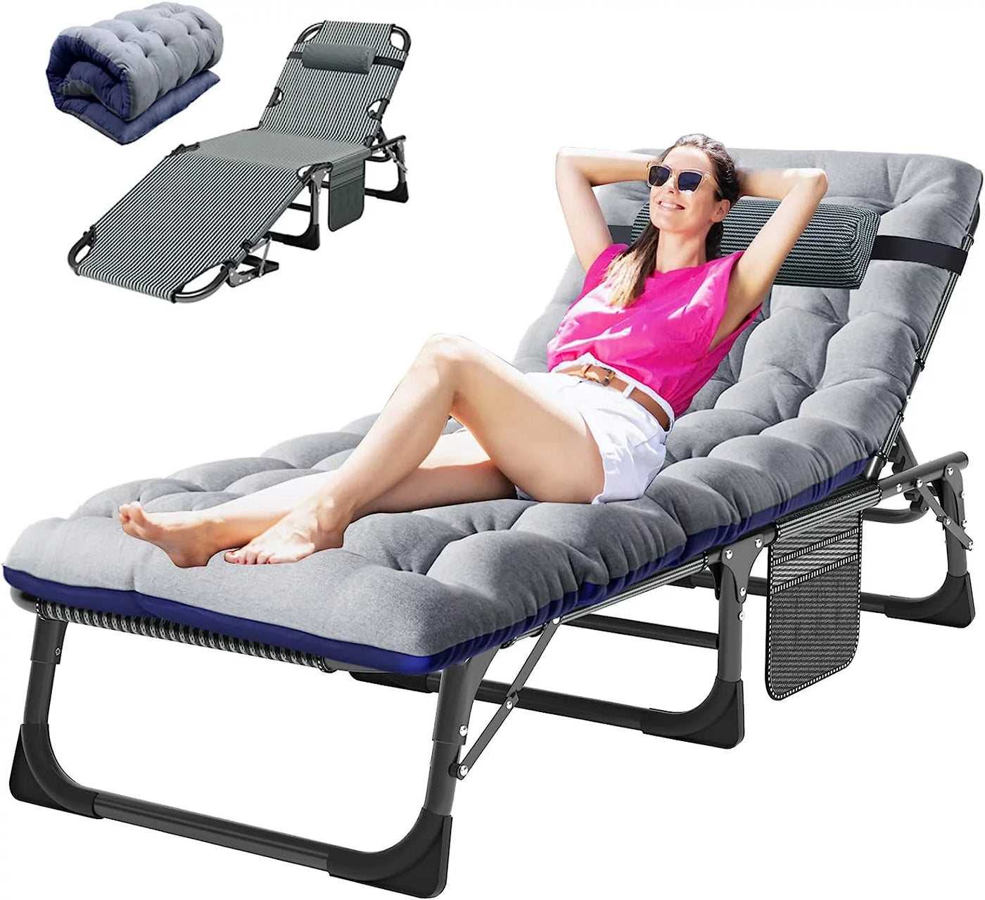 5 Position Folding Lounge Chair - Adjustable, Multi-Use Reclining Chair