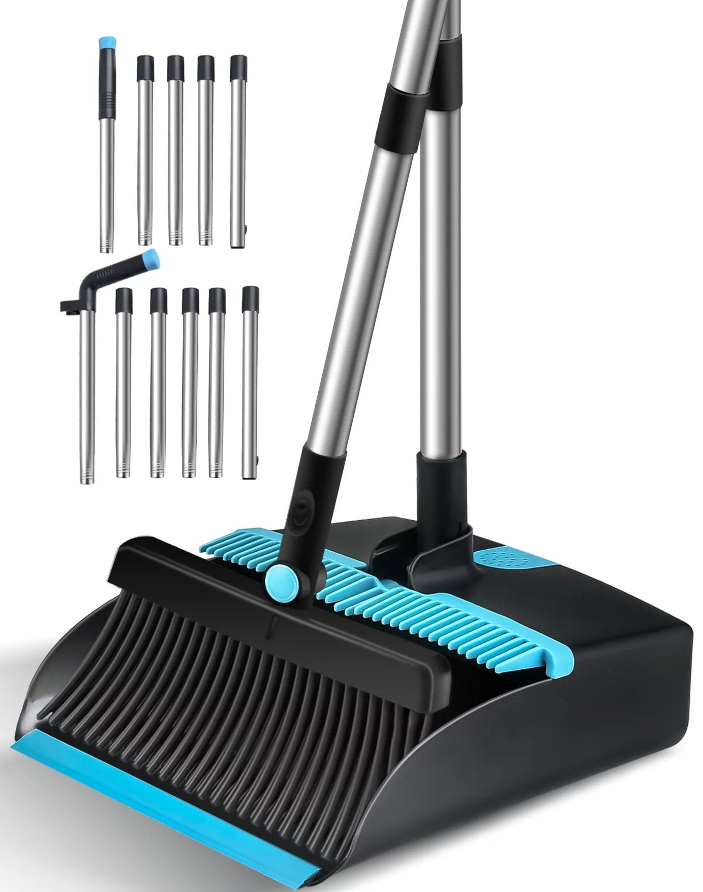 Steel Broom and Dustpan Set with 56.9" Long Handle