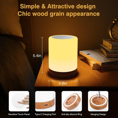 Rechargeable Dimmable Night Light Touch Lamp with Warm White Light & Color Changing RGB