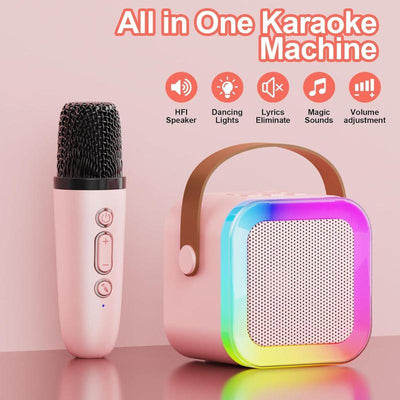 Mini Karaoke Machine for Kids & Adults, Portable Bluetooth Speaker wiht 2 Wireless Microphones with Fun Voice Changing Functions