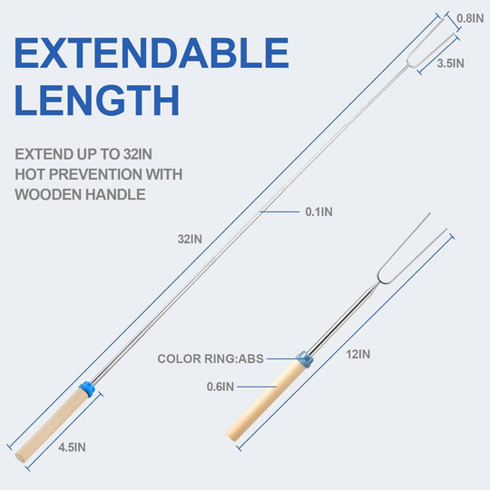 Marshmallow Roasting Sticks - Extendable Skewers - Stainless Steel Smores Sticks for Fire Pit