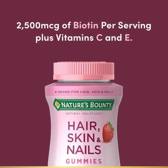 80-Count Hair, Skin & Nails Vitamin Gummies – Biotin 2500 mcg, Strawberry Flavor, 40 Servings