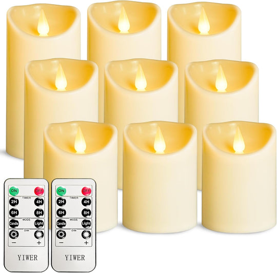 6-Pack Flameless LED Candles with Flickering Light, Remote Control, Timer and 200-Hour Battery Life - 9PCS / D3"-Plastic