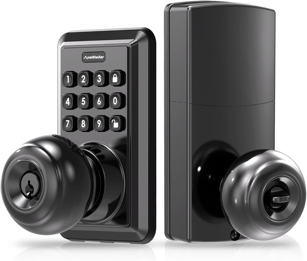 Keyless Entry Door Lock – Matte Black Door Knob with Keypad, Auto Lock ...