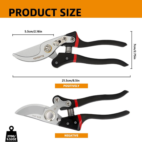 8.5" Professional Garden Pruning Shears – SK5 Steel Hedge Clippers, Heavy-Duty Handheld Garden Scissors for Yard, Roadside & Gardening