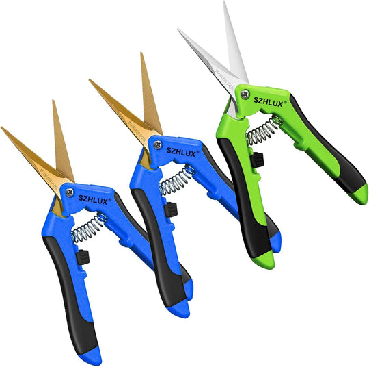 3-Pack 6.5-Inch Gardening Pruning Scissors with Straight Stainless Steel Precision Blades - 3 / Green&blue