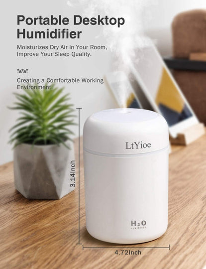 Mini USB Humidifier – Personal Desktop Use – Auto Shut-Off & 2 Mist Modes – Super Quiet – Colorful Design