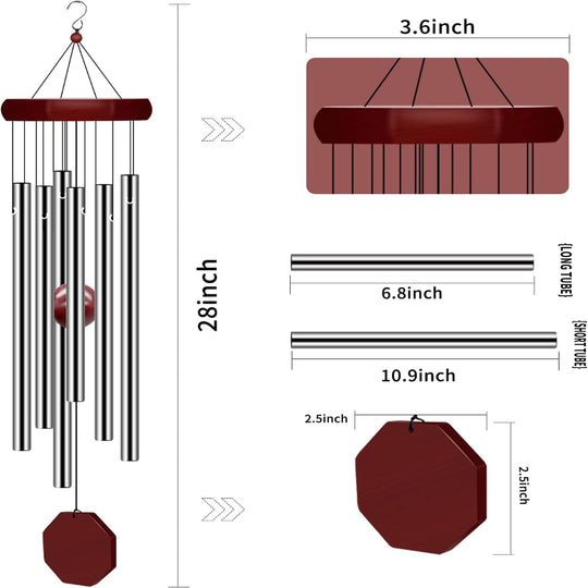 Memorial Wind Chime – Large Deep Tone Outdoor Chimes with 6 Tubes for Garden Patio