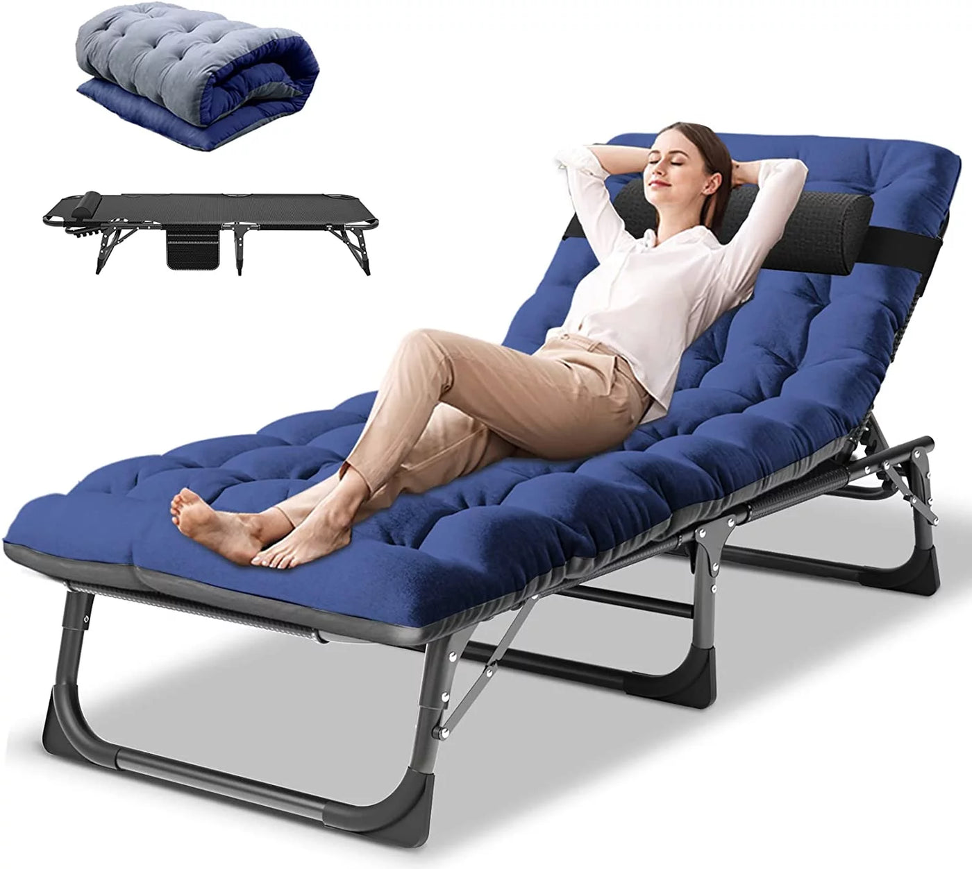 5 Position Folding Lounge Chair - Adjustable, Multi-Use Reclining Chair