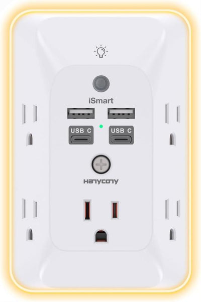  Outlet Extender with Night Light, Multi Plug Outlet, USB Wall Charger Surge Protector