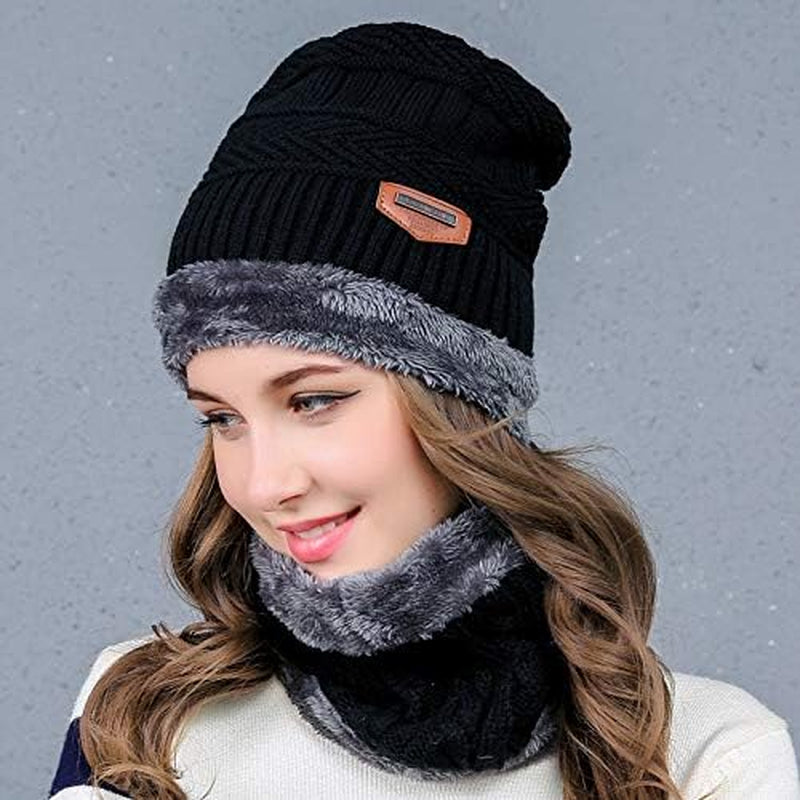  Unisex Warm Winter Beanie Hat & Scarf Set