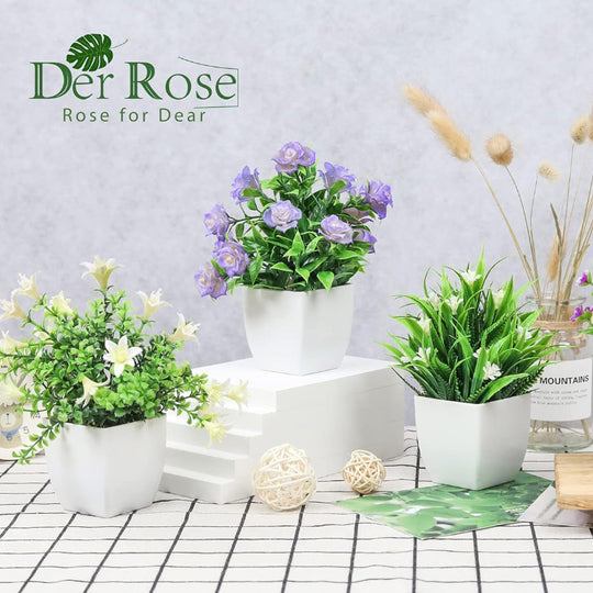 Pack of Mini Artificial Plants with Flowers, Small Faux Plants for Indoor Decor