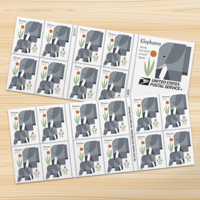 USPS Elephants 2022 Forever Stamps - Book of 20 Postage Stamps