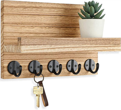  Decorative Key and Mail Holder with Shelf and Large Hooks