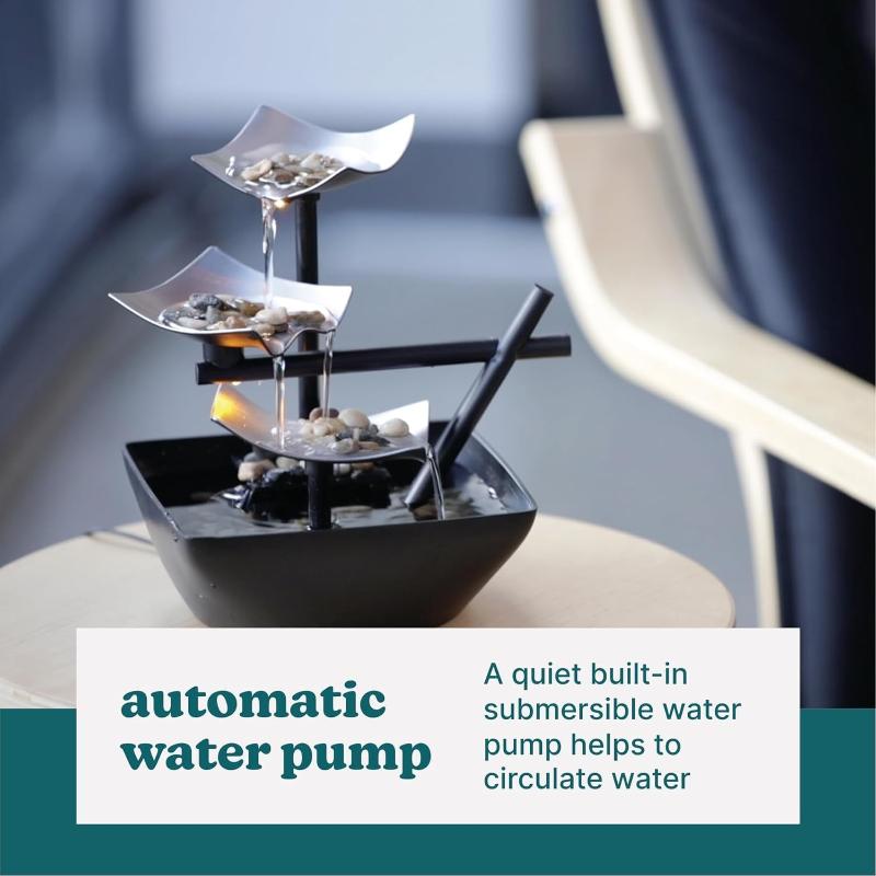 Water Fountain Soothing Sound Machine - Automatic Pump, Deep Basin & Natural River Rocks